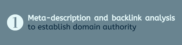Step 1: Meta-description and backlink analysis to establish domain authority